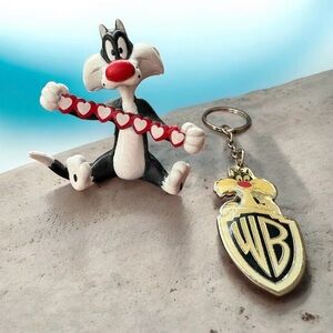 Vintage Sylvester Figurine and Keychain Bundle